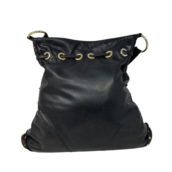 Bulga Brown Leather Studded Bucket Hobo Shoulder Bag Tassel Fringe Boho Hippie - Picture 3 of 16